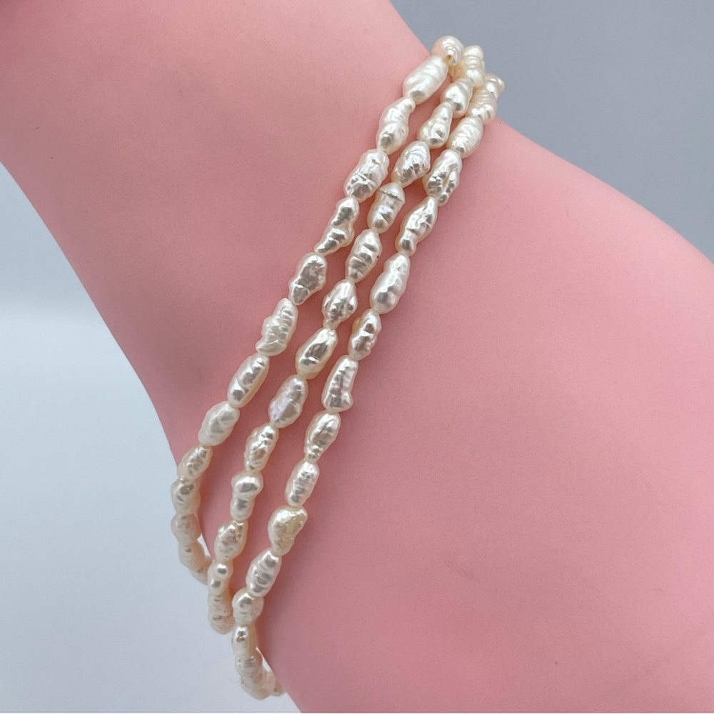 Bridal Freshwater Pearl Triple Strand Nugget Bracelet w/ Gold Clasp